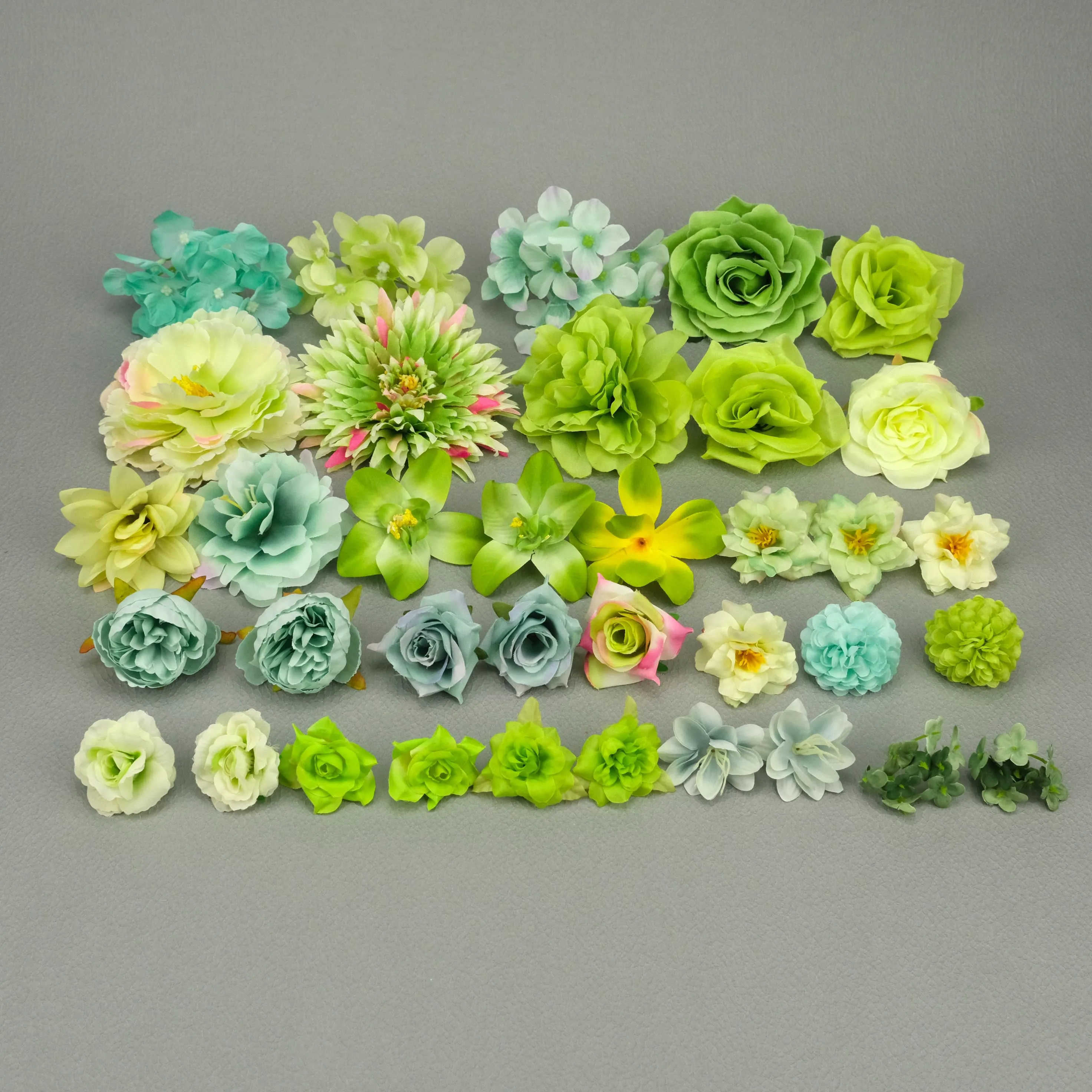 36Pcs Green Fake Flower Heads Combo Set DIY Spring Decor Material Pack Mixed Size For Crafts Wreath Garland Crown Decor