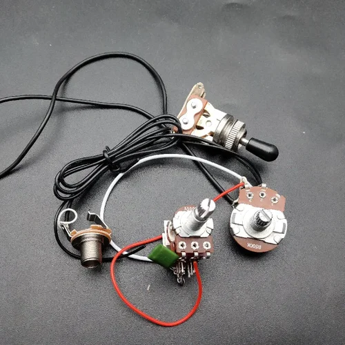 Imagen 2 del producto Arnés de cableado de guitarra 3 pastillas 1V1T A500K Push Pull y B500K Pots grandes interruptor de palanca de 3 vías con conector de salida 6,35