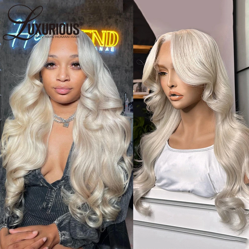 

Platinum Blonde Layered Human Hair Glueless 5X5 Closure Wigs Preplucked Transparent Body Wave 250 Density 13X4 Lace Front Wig