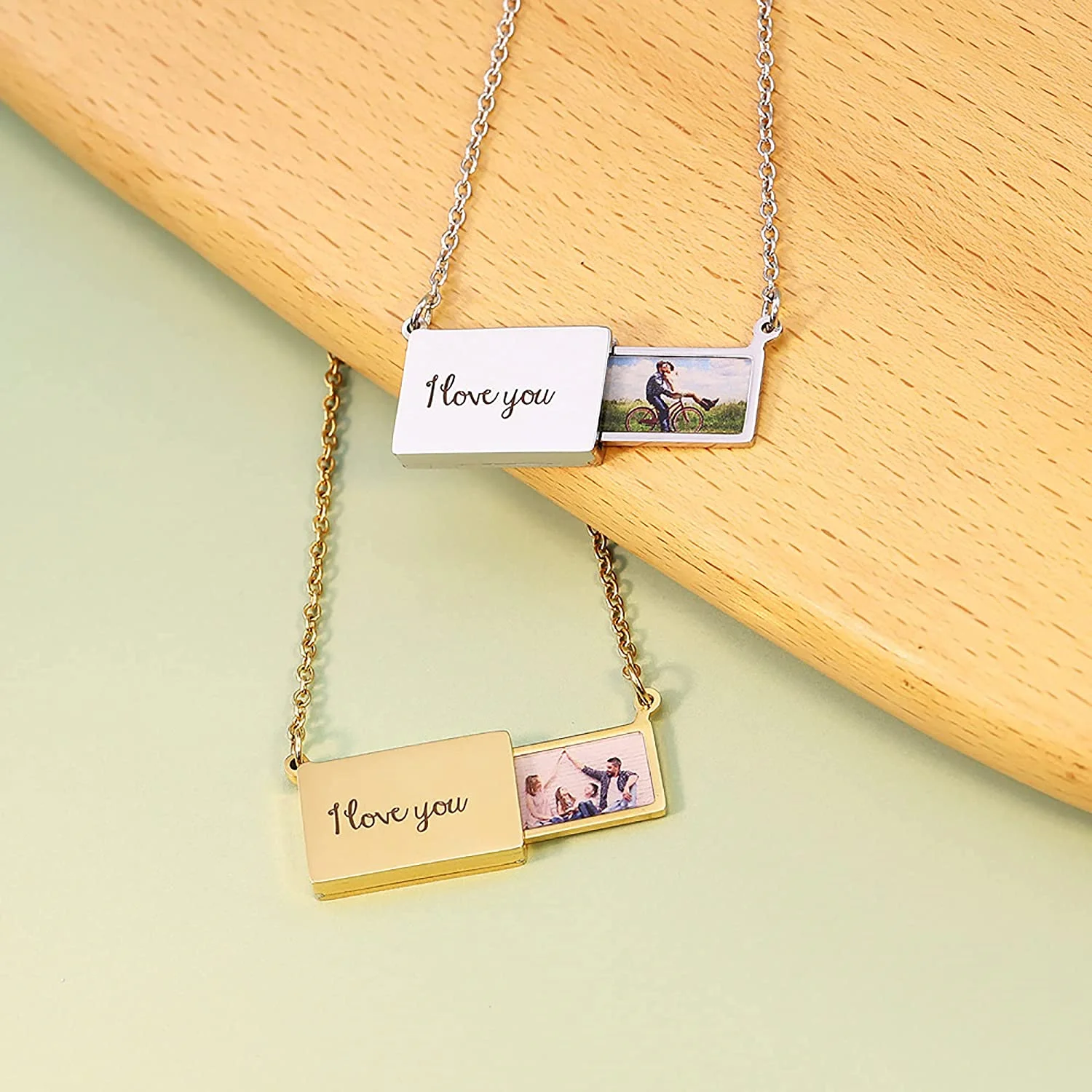 

Custom Pull-Out Envelope Necklace-Photo Necklace Custom Engraved Blessing Phrase Custom Baby Photos Pet Photos Mother's Day Gift