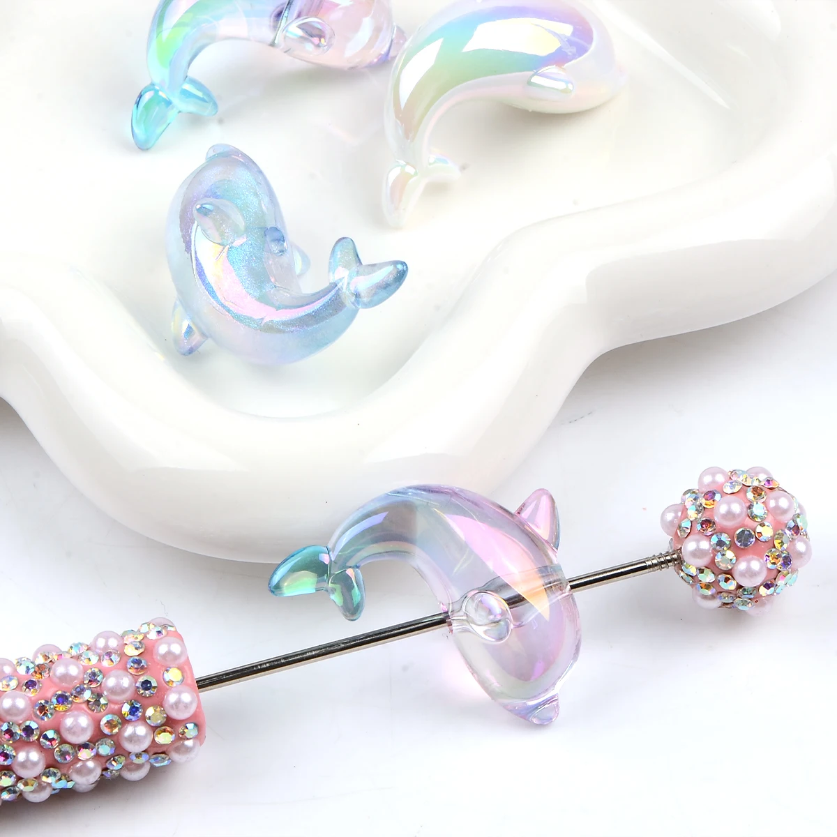 4 قطعة متنوعة التدرج دولفين الاكريليك الخرز ل القلم المفاتيح اليدوية DIY بها بنفسك حبة تشكيلة الخرز لصنع المجوهرات مطرز القلم