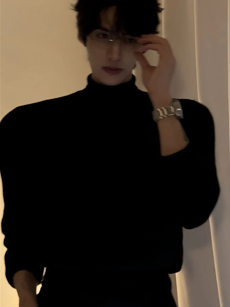 Camiseta de Manga Larga para Hombre, Forrada con Felpa, Cuello Alto, Corte Ajustado, para Otoño e Invierno, Prenda Interior Cálida y Moderna