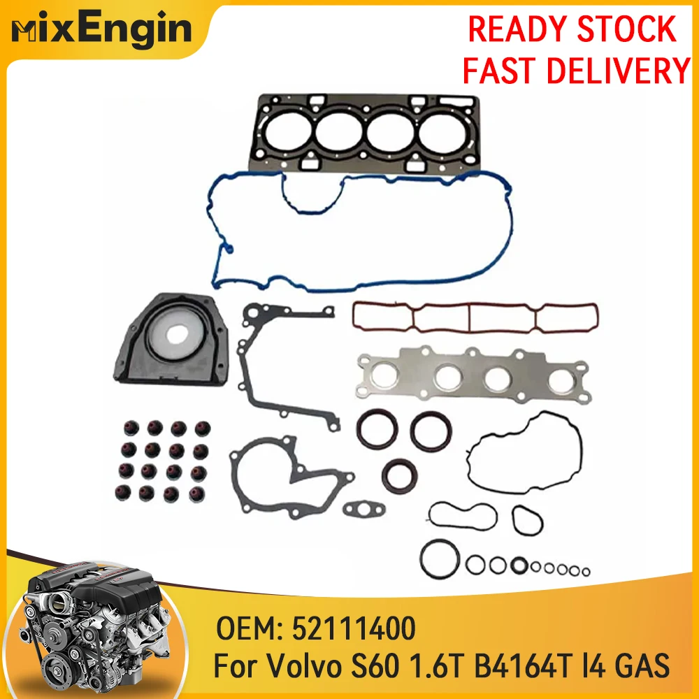 Conjunto de junta de cabeça completa do cilindro do motor, adequado para 1.6 l t para volvo cross country s60 t4 v40 b4164t 1.6t l4 gás 11-15 31339833 31330772