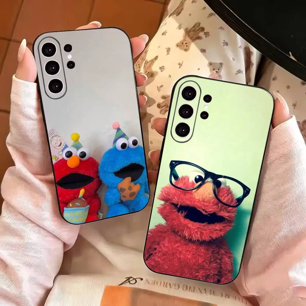 Cut Cartoon E-Elmo Phone Case Black Silicone Soft For Samsung S25,S24,S21,S22,S23,S30,Ultra,S20,Plus,Fe,Lite