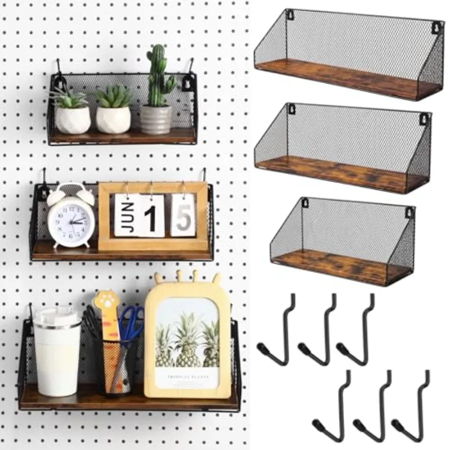 

Набор из 3-х настенных полок-органайзеров для перфорированной доски с крючками, с деревянным основанием, сверхпрочные, для хранения