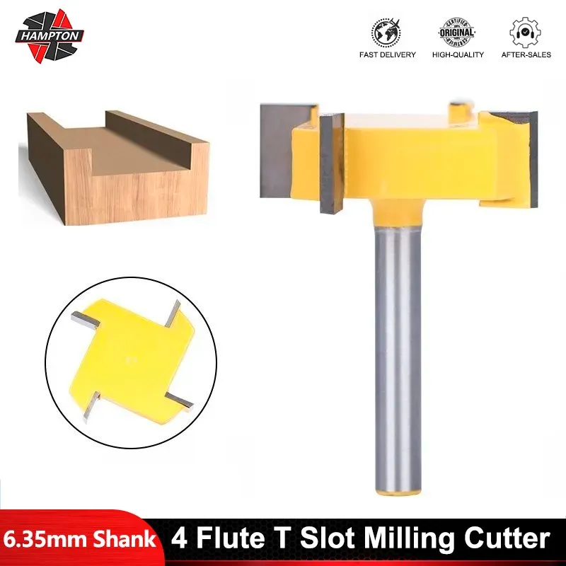 Milling Cutter 6mm/6.35mm Shank T-Slotting Cutter Industrial Grade Wood Router Bit for Woodworking Tools 