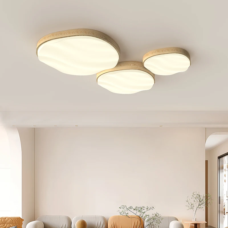 Plafoniera da soggiorno a 2024 LED con lampada da soffitto per camera da letto a nuvola calda in stile legno naturale apparecchio di illuminazione per interni a spettro completo