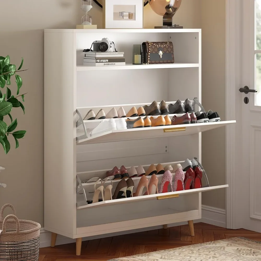 Cabinet with 2 Flip Drawers, Shoe Storage Cabinet, Shoe Cabinet Storage for Entryway, Hidden Shoe Organizer, Size up to Men