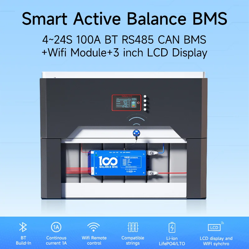 DALY 8-24s 200A bms WIFI LCD 4-8s 8s-17s 40A 60A 80A active balance smart BMS Li-Ion lifepo4