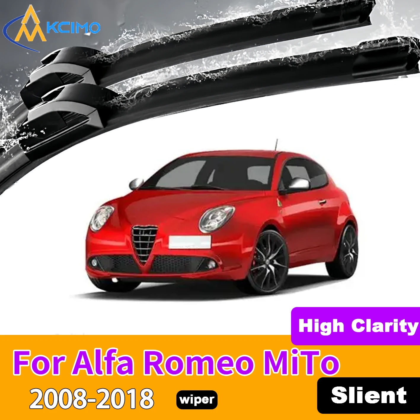 

KCIMO 2PCS Front Windshield Wiper Blades For Alfa Romeo MiTo 2008-2018 Rubber Full Coverage Wiping Silent Wiper Blades