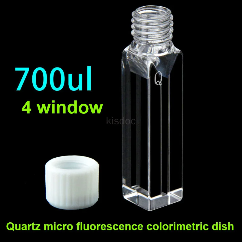 700ul Quartz Micro Fluorescence Cuvette 10mm Path 2mm Slit Screw Thread Cap 4 Window UV Spectroscopy Sample Cell
