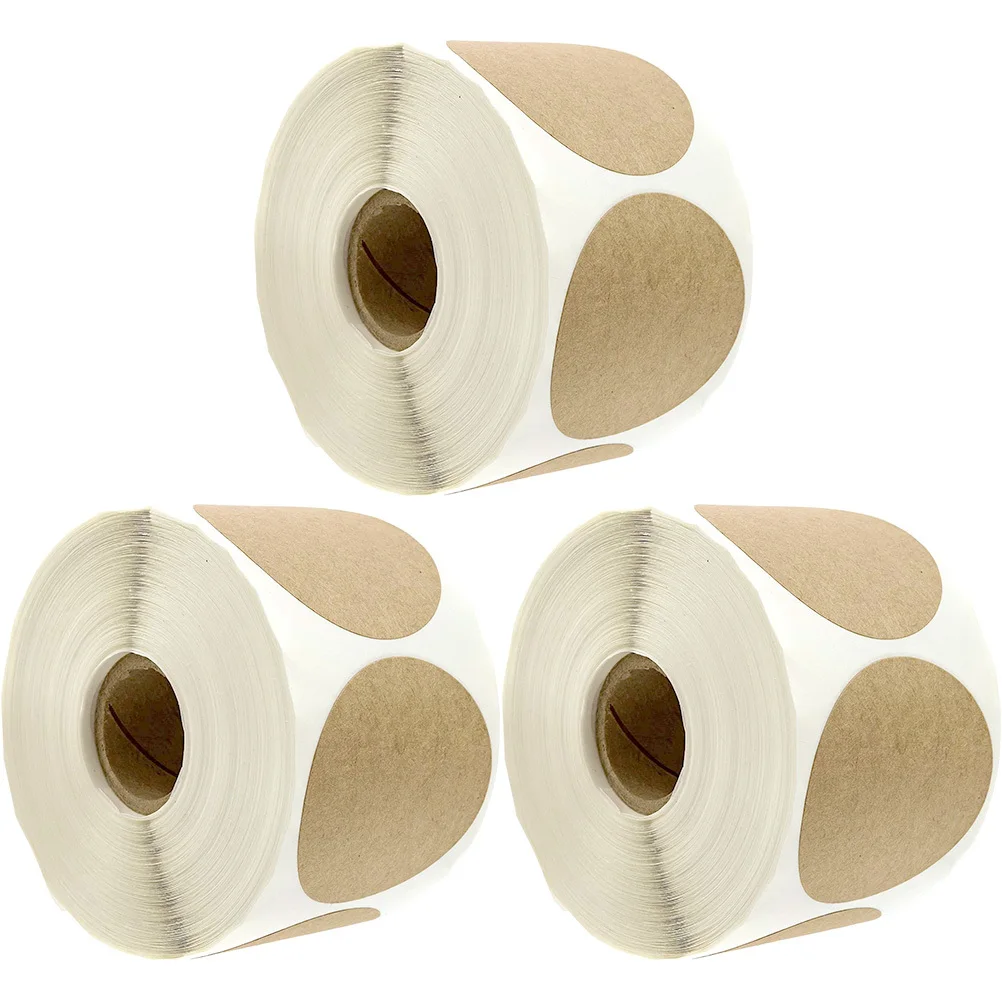 

3 Rolls Round Kraft Paper Label Stickers Blank Writable Sealing Decals for Gift Envelope DIY Adhesive Labels Labels