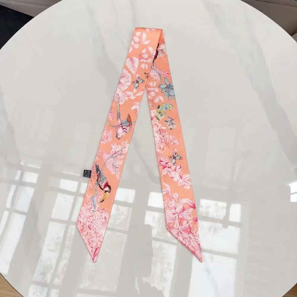 New Luxury Jungle Parrot Print Women Scarf Silk Material High-end Feel Silk Scarf Versatile Narrow Long Neck Scarves Neckwear