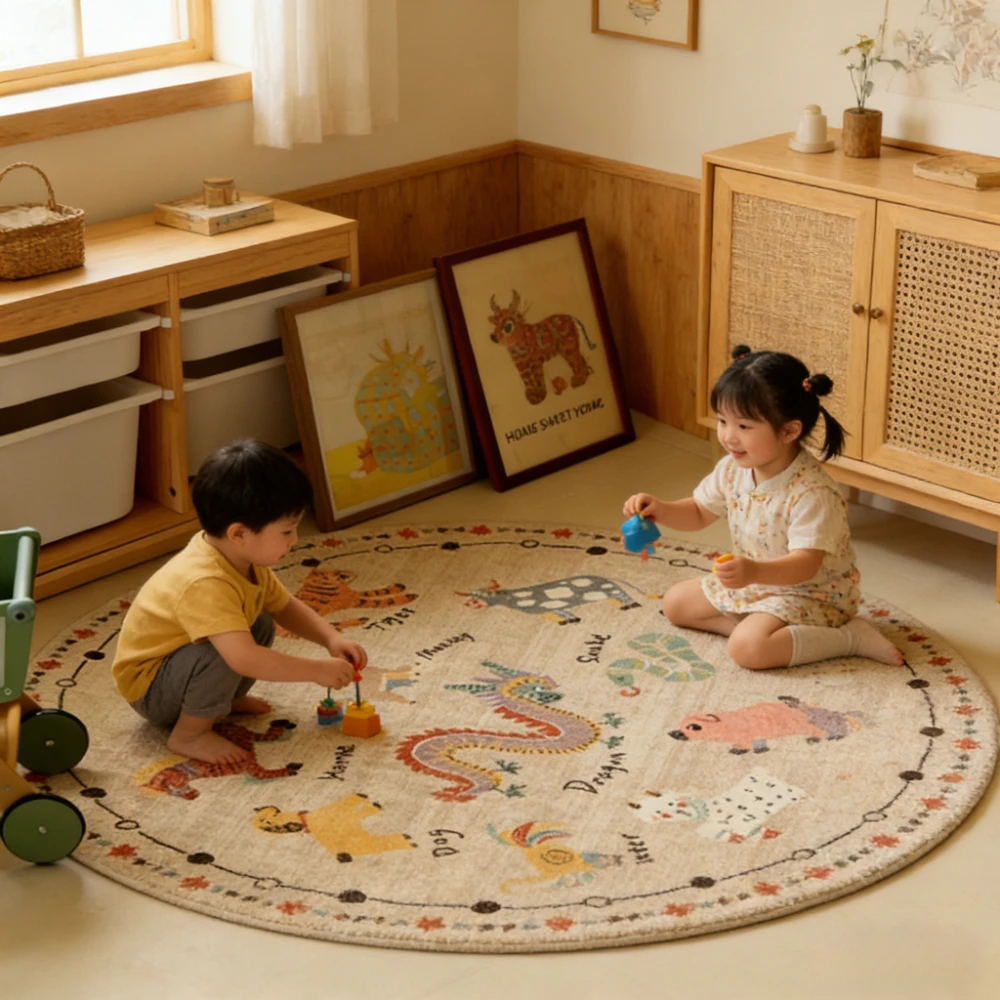 

Современный мультяшный коврик с противоскользящим покрытием, толстый плюшевый ковер с изображением двенадцати знаков зодиака для детской комнаты, прикроватный коврик для спальни, коврик под компьютерное кресло