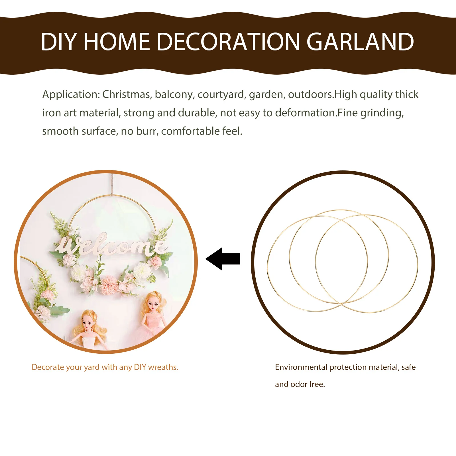 

3 Pcs Iron Ring Wreath Floral Hoops LED Christmas Decor Home Frame Making Rings Round Decorate