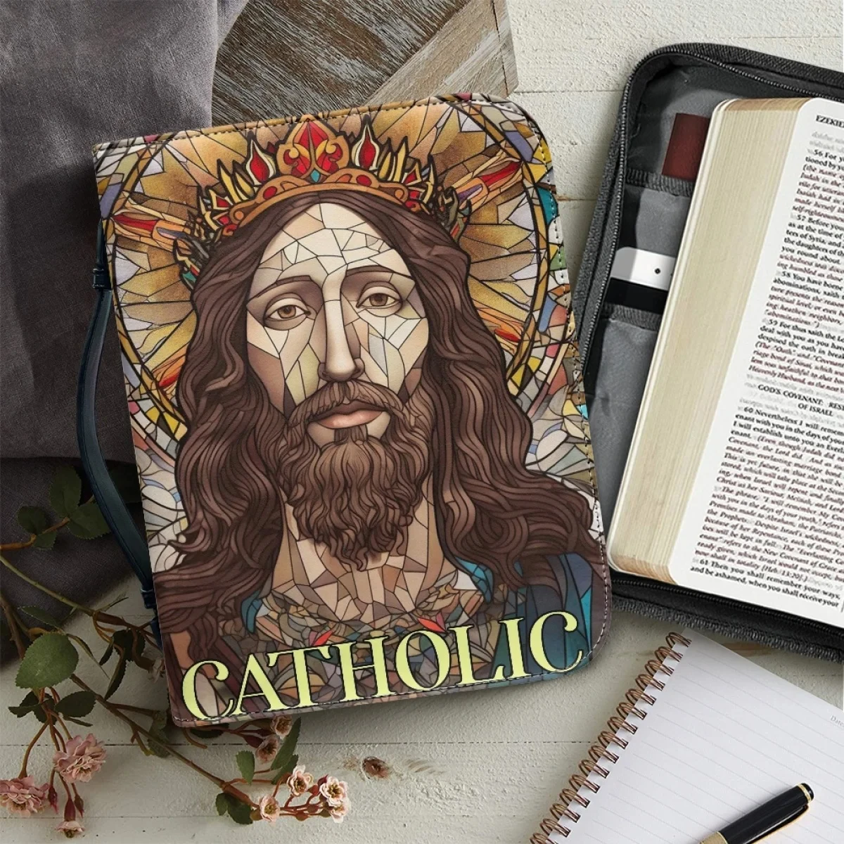 

God Jesus Pattern Print Bible Bag Women's Leather Handbags Hot Christianity PU Bible Cover Case Portable Bible Storage Bags