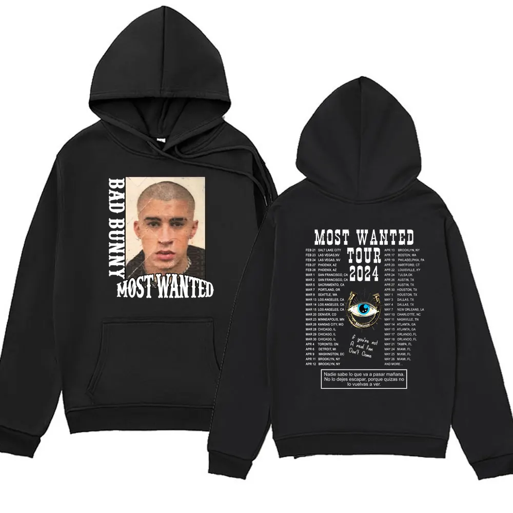 

Rapper MOST WANTED TOUR 2024 Bad Bunny Graphic Print Hoodies Men Women's 2024 New Long Sleeve Sweatshirts Oversized Streetwear