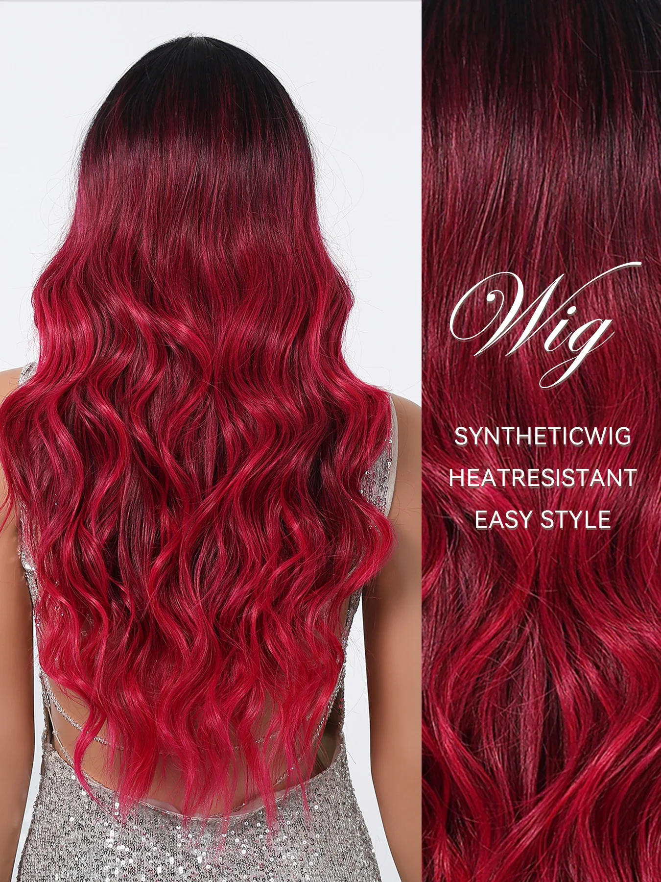 هالوين طويل مجعد التنين الفاكهة الوردي أومبير الاصطناعية شعر مستعار متموج الجزء المتوسط موجة المياه الباروكات للنساء اليومية تأثيري شعر مستعار