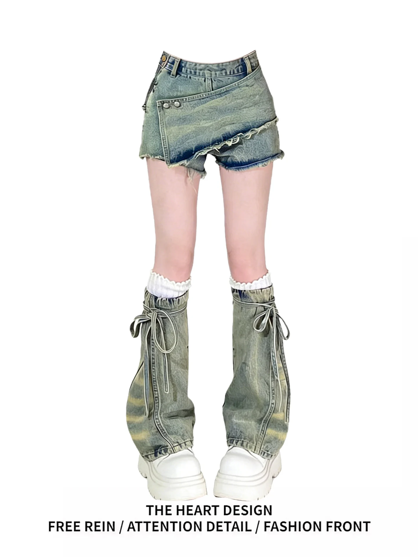 

American Style Retro Y2K Denim Shorts Two-Piece Set Women's Summer New Design Sensation Small Leg Cover Short Pants Set Women