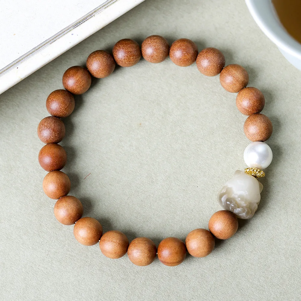 

Sandalwood Bracelet Original Cultural Play Bodhi Root Nine Tailed Fox Chinese Women's Style Peach Blossom Bracelet Love Girl