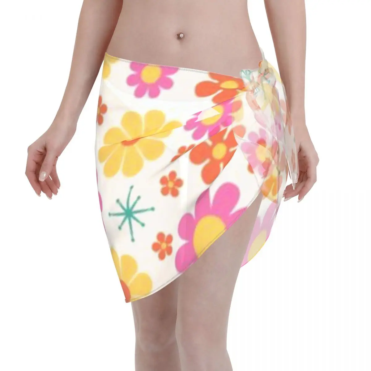 

Promotion Soft Teal Daisy Retro-Inspired Calm Floral Pattern Women's Beach Wrap SkirtGarden Pool Leisure Resort Wear