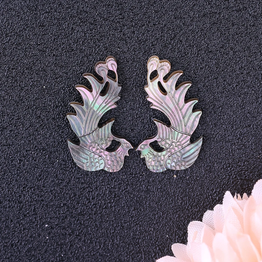 1pair Mythical Phoenix Shell Pendant Natural Black Mother of Pearl Lucky Prosperity Charms DIY Earrings Necklace Jewelry Making