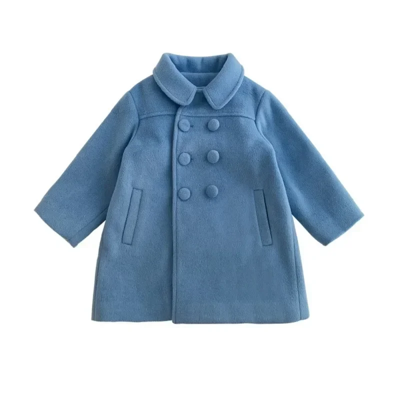 Double Breasted Girls Woolen Coats Autumn Winter Trench Jacket Coat 2-6Yrs Children Clothes for Kids Outerwear Birthday Present