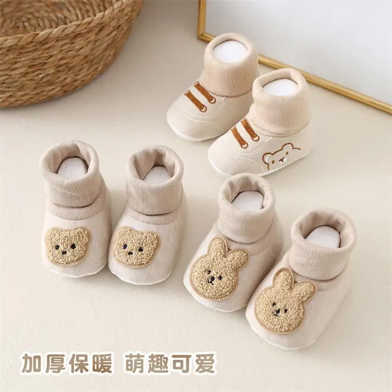 

Весенние, осенние и зимние детские носки для новорожденных, обувь на мягкой подошве, теплая домашняя детская обувь June для детей 1 года