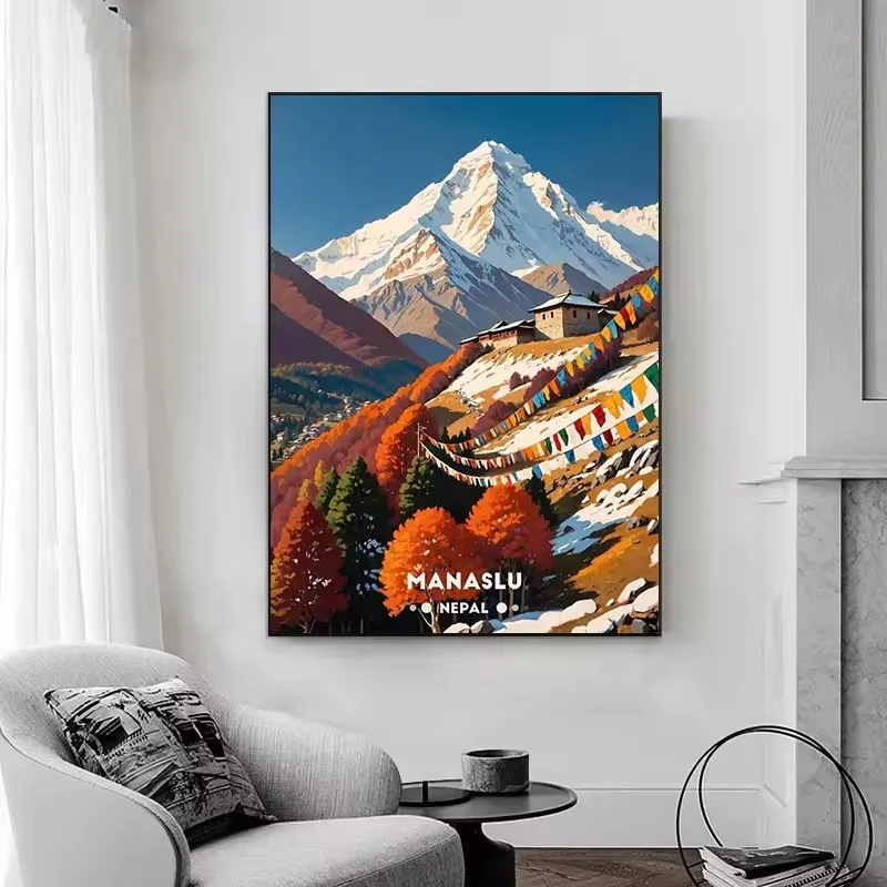 مذهلة المشهد الجبلي الملصقات الهيمالايا نيبال الهند التخييم يطبع مغامرة حائط لوح رسم صور ديكور غرفة المنزل #4