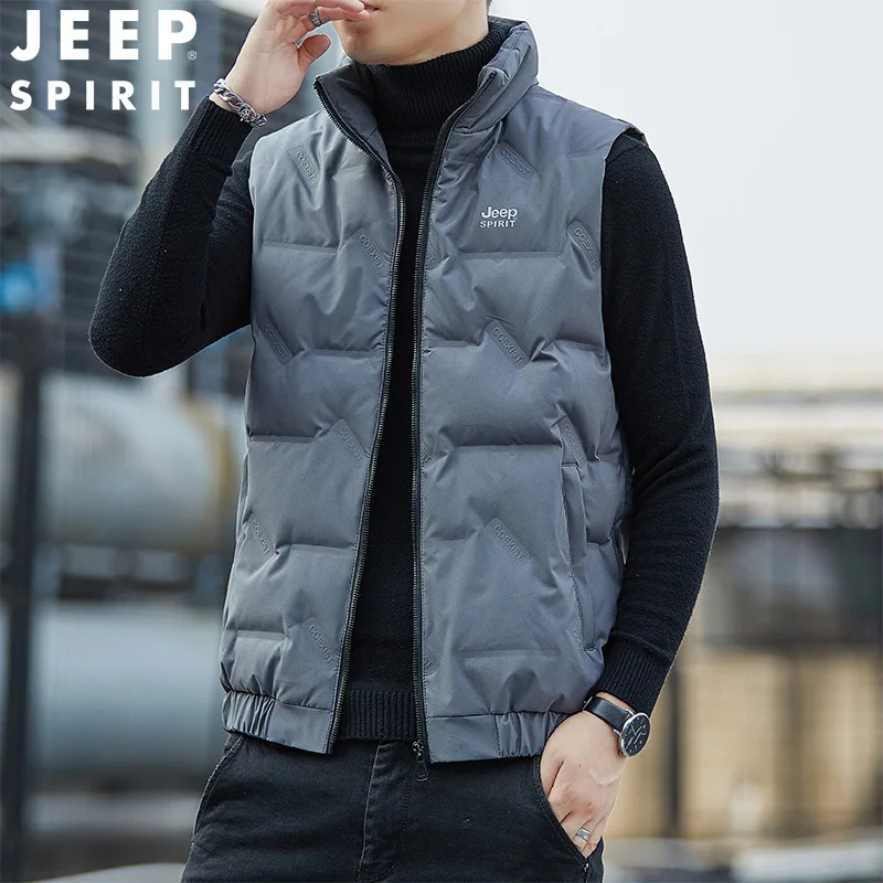 JEEP SPIRIT new winter men down vest fashion stand collar short large size solid color coat casual all-match warm slim waistcoat