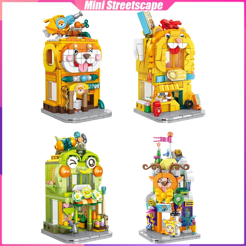 

Animal Streetscape Building Blocks Mini Street View Desktop Decoration Puzzle Assembling Model Toys Birthday Gifts for Children