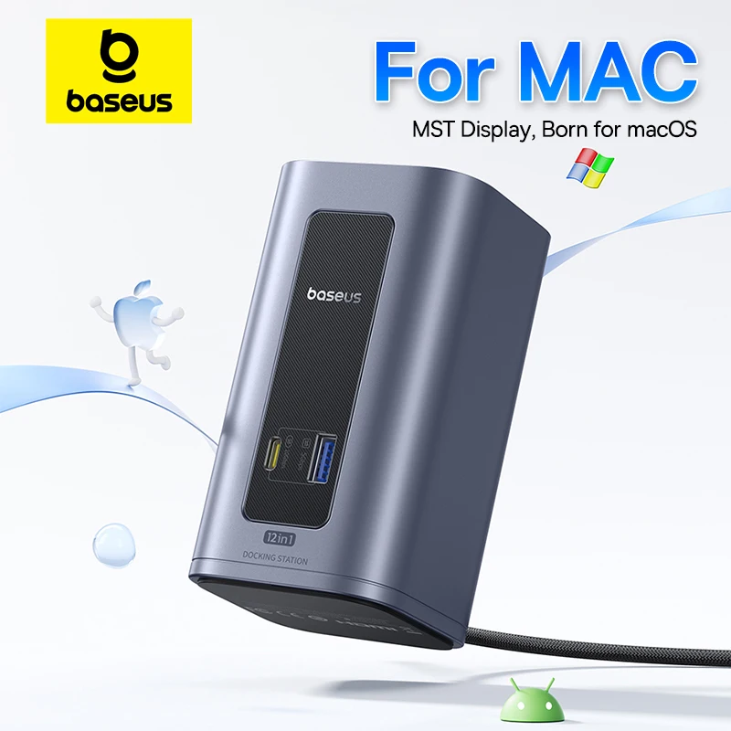 

Baseus USB C-концентратор для Mac 12-в-1 DisplayPort HDMI 4K@60 Гц MST-дисплей для MacOS Windows Док-станция USB 3.2 RJ45 PD 100 Вт Концентратор