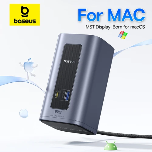 Baseus USB C HUB para Mac 12 en 1 DisplayPort HDMI 4K @ 60Hz MST Display para macOS Windows Estación de acoplamiento USB 3,2 RJ45 PD 100W Hub