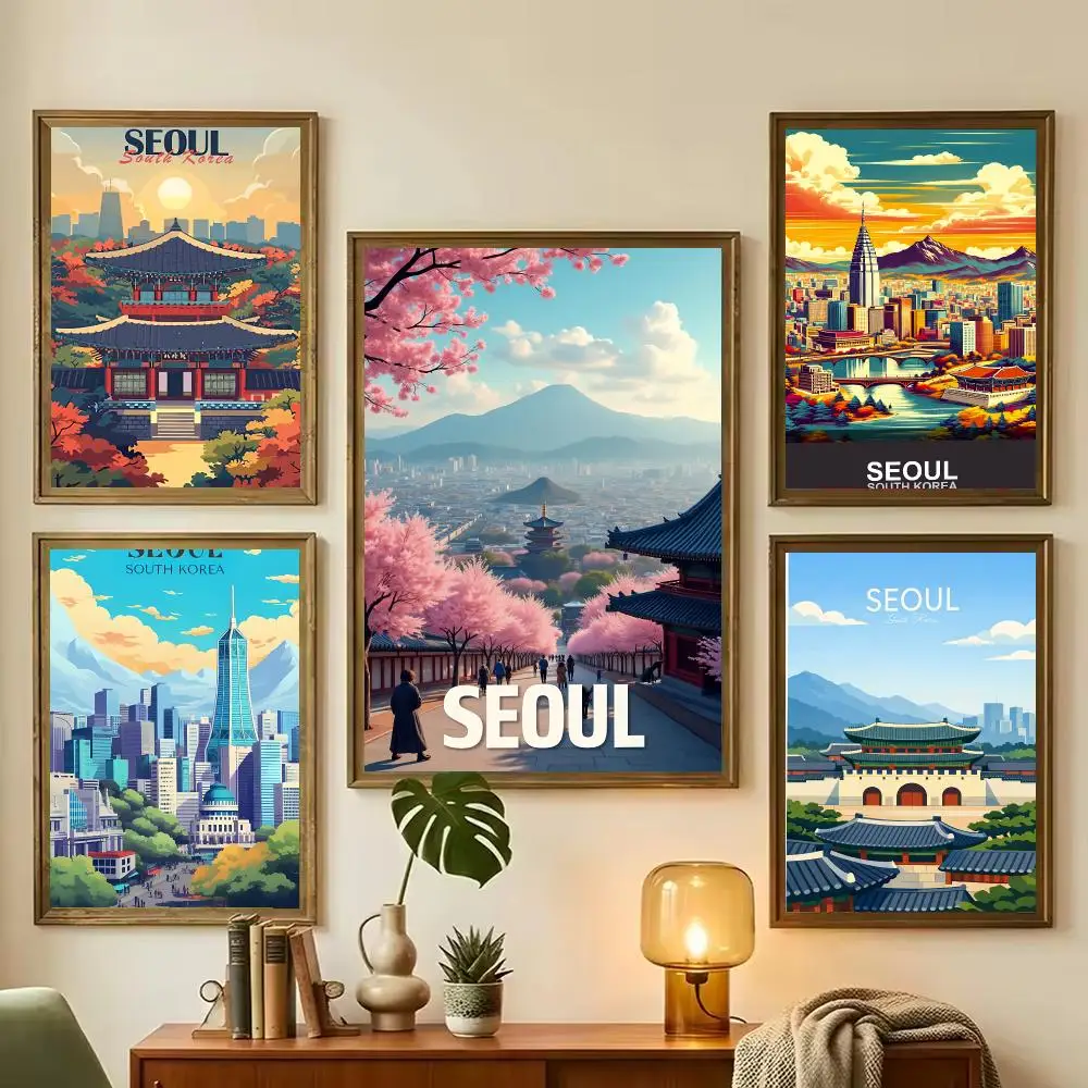 City modern S-Seoul Painting Calligraphy Stylish Wall Art Poster, Bedroom Living Room Home Decor Gift