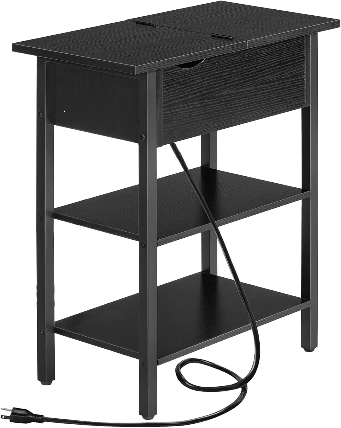 

Side Table, Flip End Table with Charging Station and Shelves, USB Ports & Power Outlets, Narrow Nightstand for Small Spaces