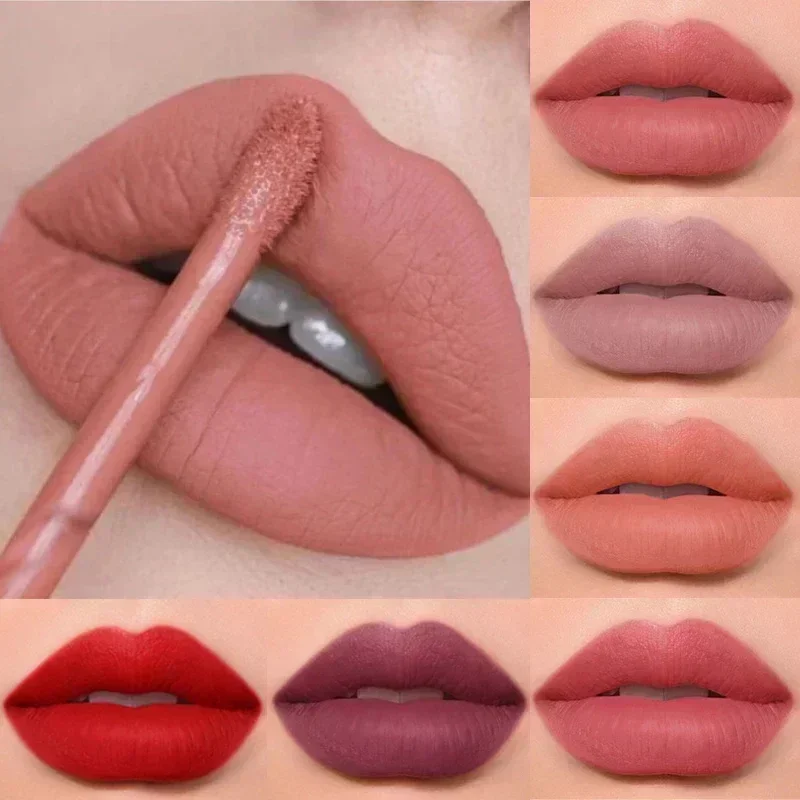 Waterproof Liquid Lipstick 12 Colors Matte Nude Lip Gloss Brown Pigment Dark Red Lasting Velvet Lipstick Women Makeup Lip Glaze