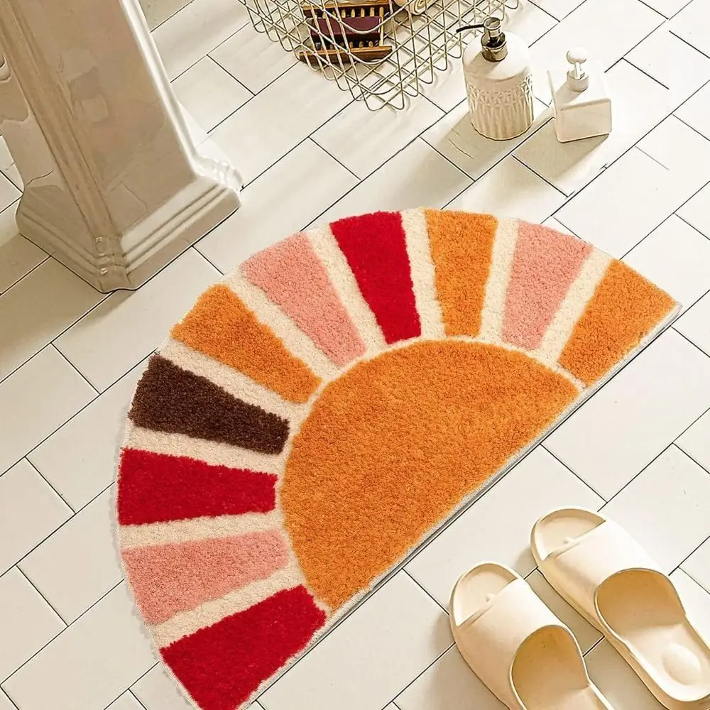 Floor Door Mat Non-slip Sun Flower Half Circle Door Rug Mat Decorative Funny Half Circle Mat Bathroom Rug Home Decorative