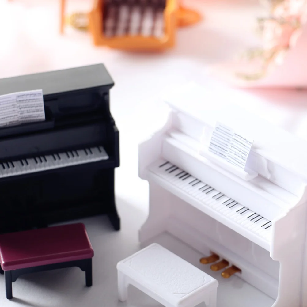 

Dollhouse Piano Miniature Decor Furniture Keyboard Stool Home Kids Toy Plastic Adornment Baby