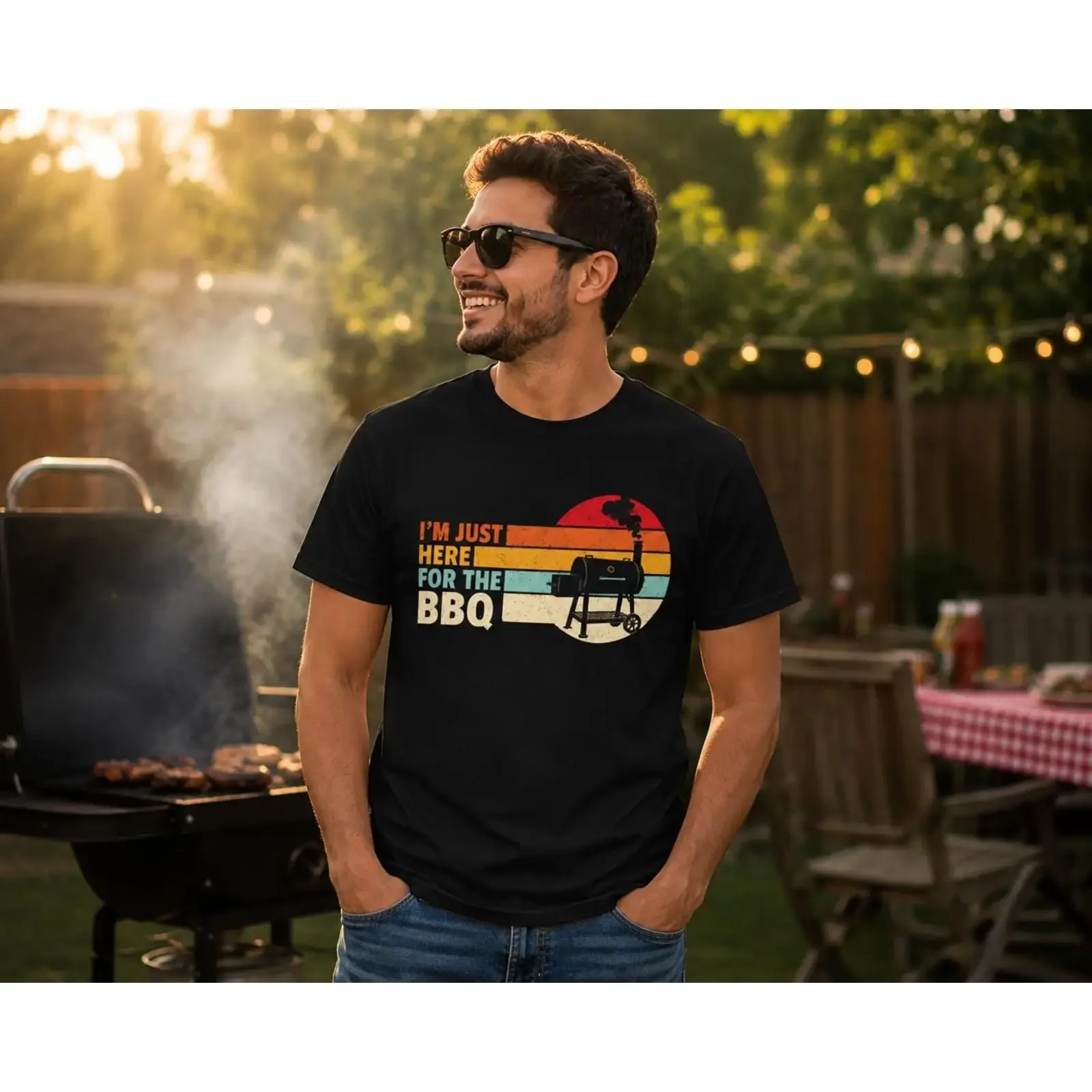 BBQ T Shirt I'm Just Here For The Funny Grilling Retro Barbecue Pitmaster  vintage Washed streetwear homme
