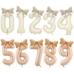 40inch Cream Number Balloons with Bow Foil Balloon 1 2 3 4 5 Black and White Bowtie Balloon for Birthday Baby Shower Party Decor