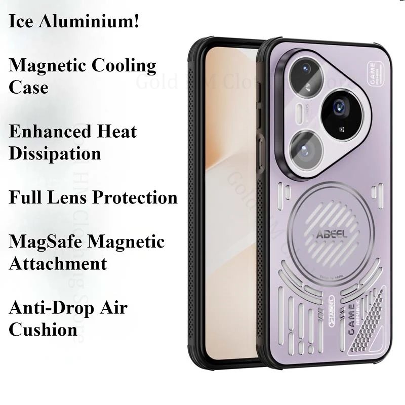 For Magsafe Magnetic Alloy Hard Case For Huawei Pura 80 Ultra Heat Dissipation Cooling Back Cover For HUAWEI Pura 80 70 Pro Plus