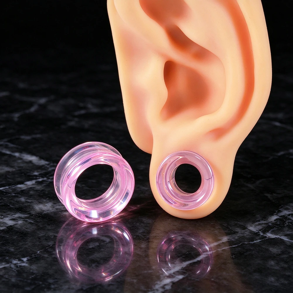 1/2PCS Slight Purple Transparent Glass Hollow Double Flared Ear Plug&Tunnels Expansion Ear Gauge Stretcher Piercing Earring