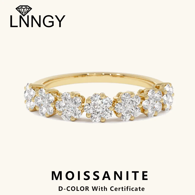 

Кольцо Lnngy с муассанитом полувечности, стерлинговое серебро 925 пробы, сверкающее обручальное кольцо с иллюзией для женщин, ювелирные изделия из золота 14 карат с покрытием