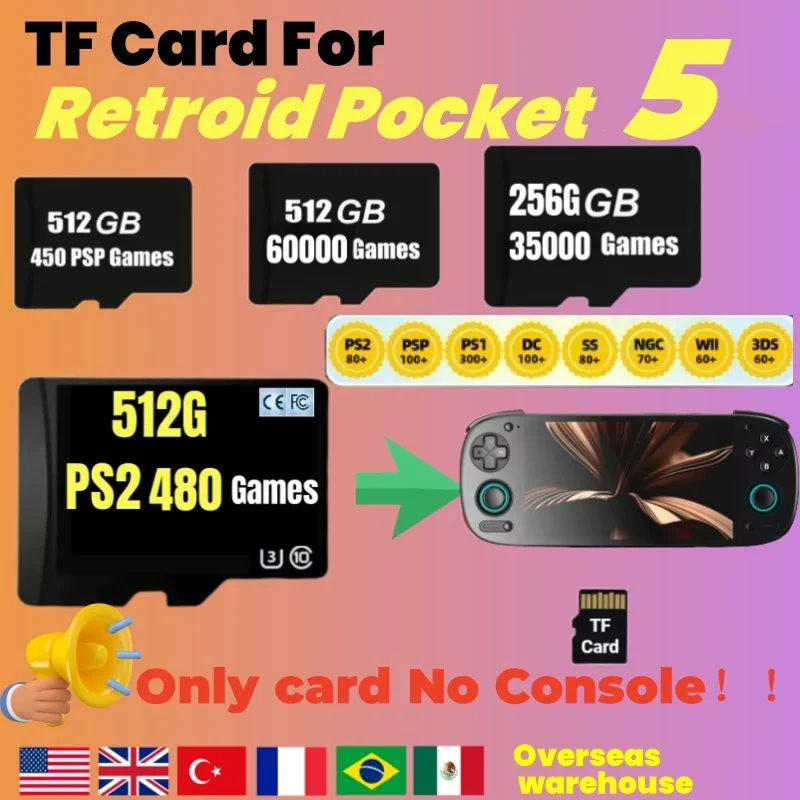 Retroid Pocket 5 Memory Card TF Card for Rp5 Popular Classic Retro Game PSP PS2 3DS Android Portable Handheld 512G Sd Card