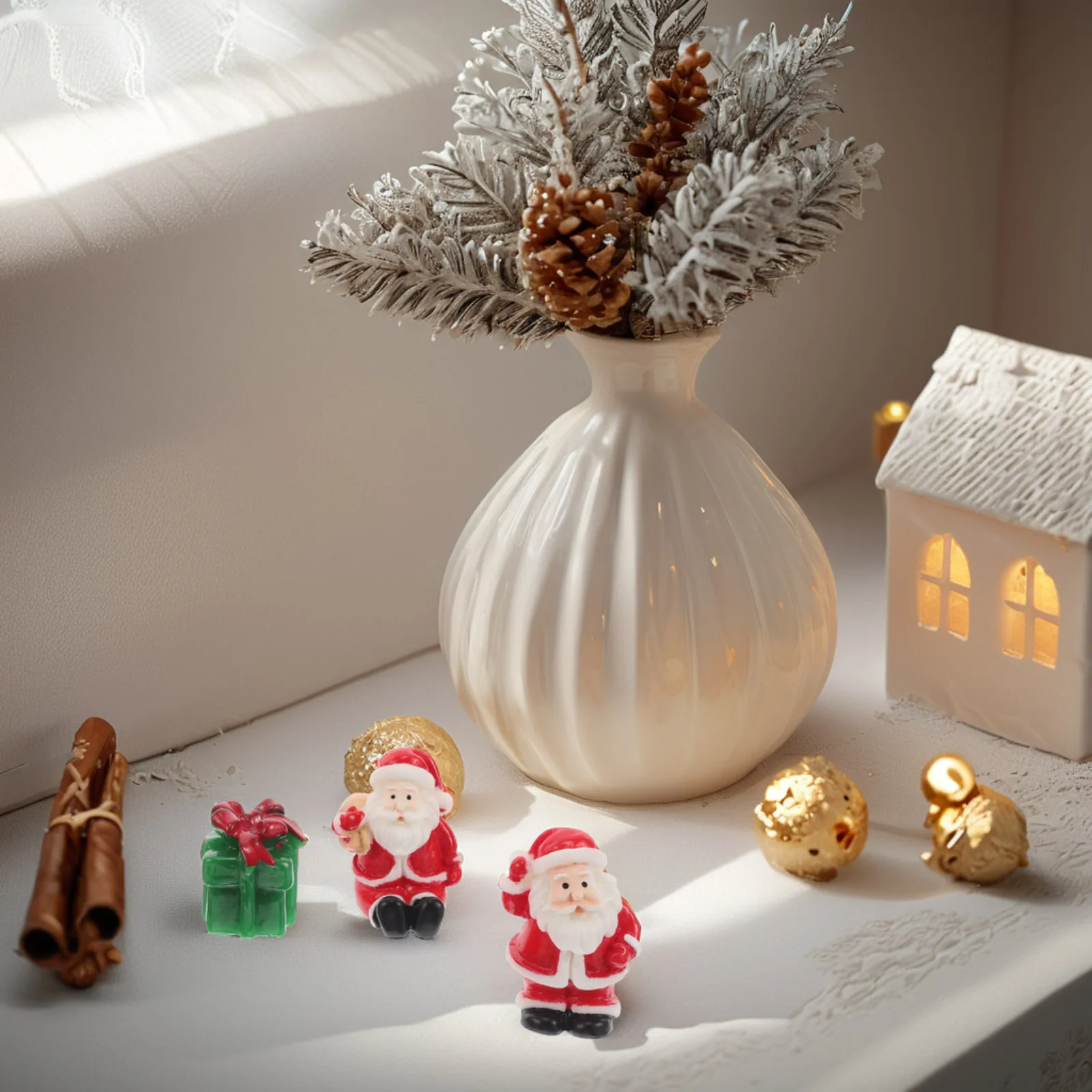 

20pcs Cartoon Resin Figurines Christmas Style Bright Color Miniature Landscape Tabletop Adornment Xmas Micro Ornament Garden