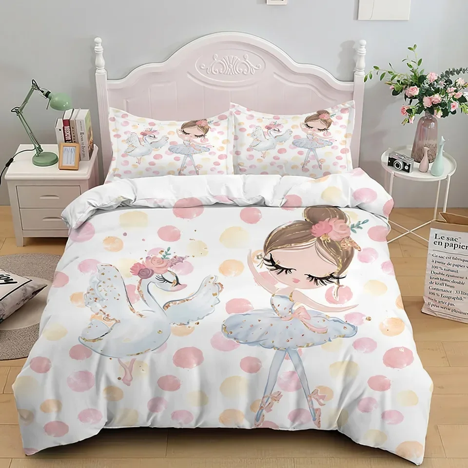 Cartoon Ballet Dancing Girl Duvet Cover Set Princess Style Twin Siz Bedding Set Kids Girl Nordic Bed Cover 150 90  Queen King