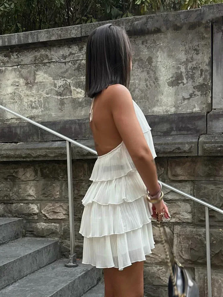 HH Estate delle Donne Nuovo Popolare Dolce Laminato Decorativo Halter Neck Abito Femminile di Classe Sexy Backless Mini Abito Senza Maniche