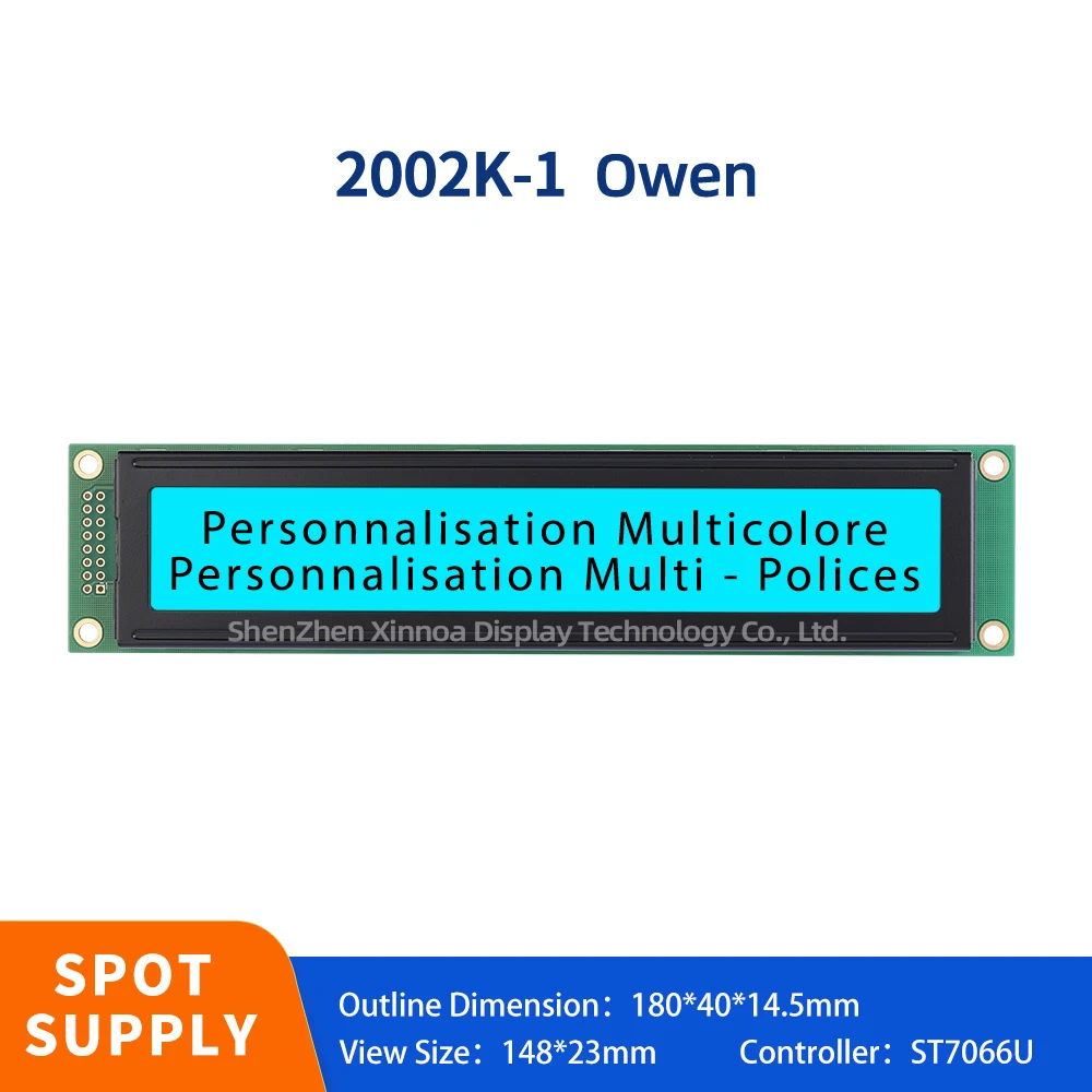 Grande schermo rettangolare con pellicola blu ghiaccio a forma di schermo LCM lettere nere schermo LCD a caratteri europei 2002K-1