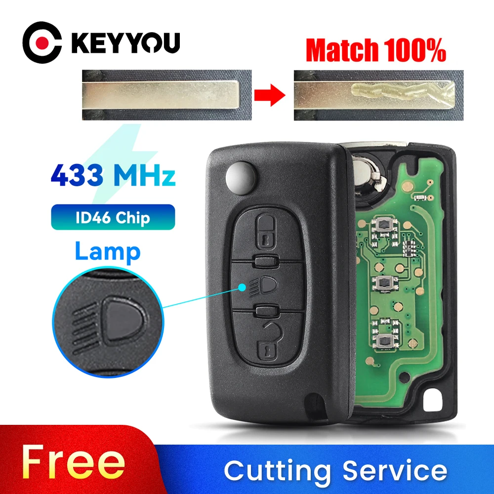KEYYOU With Cutting Service 433Mhz Car Key For Peugeot 307 308 407 408 Partner For Citroen C4 C5 C6 Berlingo Picasso Xsara