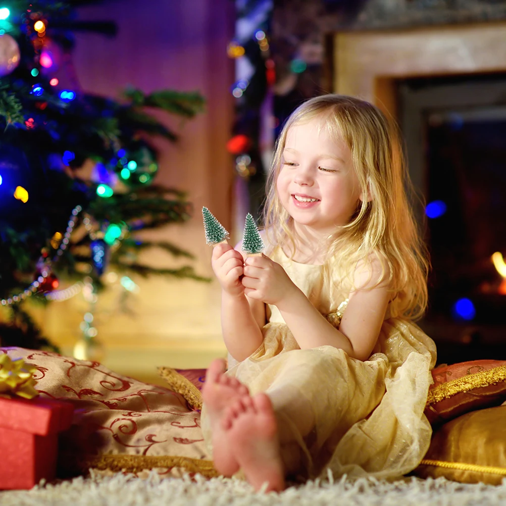 

12 Pcs Christmas Tree Ornaments Crafts Table Top Holiday Party Centerpieces Decor Small Xmas Trees Village Desktop